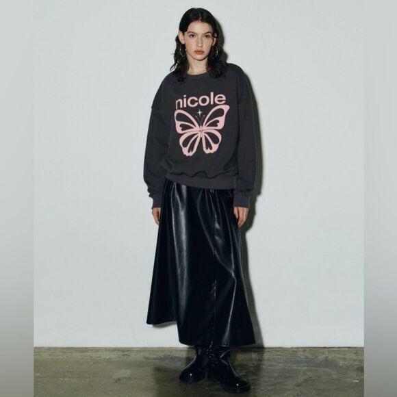 NICK&NICOLE Closet Minimal Eco Leather Midi A-line Black Skirt S NWOT - Picture 2 of 15